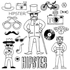 Funny hipster set Black and White Vector illustration