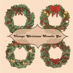 Set of 4 vintage christmas wreaths for your design