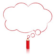 Red Pencil Drawing Fluffy Cloud Thought Balloon N2