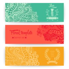 Vector stylish floral banners Bright doodle cartoon cards in ve