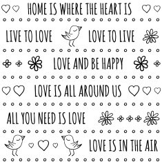 Love quotes vector seamless pattern in black and white