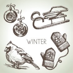Hand drawn winter Christmas set