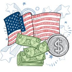 The might American dollar sketch
