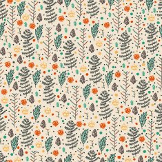Cute seamlless pattern with doodle flowers and trees