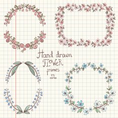 Set of hand drawn color floral frames