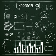 Set of chalkboard infographics and business icons