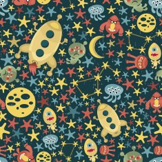 Space and aliens seamless pattern