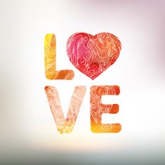 Love you watercolor vector card with heart and graphic elements