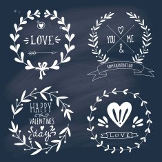 Valentine's day design elements on blackboard