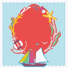 Nautical theme frame with sailing vessel