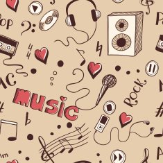 Semless background with sketch music elements
