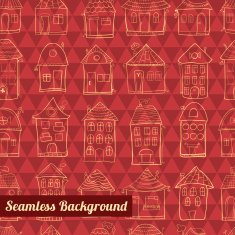 Seamless pattern outline cute houses