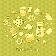 Tea and sweets icons set N4
