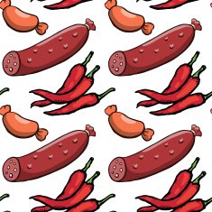 Seamless pattern with sausages and peppers N3