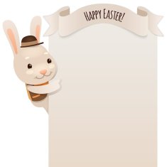 Happy Easter Bunny Looking at Blank Poster