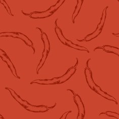 Vector Seamless Pattern of Sketch Chili Peppers on Red Background