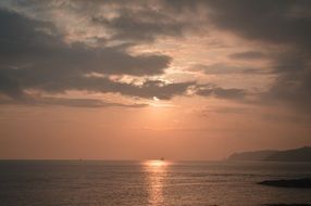 scenic sea horizon at evening, france, brittany