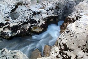 cascade of water among the rocks
