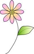 drawing pink daisy with green leaf