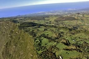 aerial view of green hills and mountains