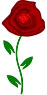 Drawing of a red rose with green leaves on a white background