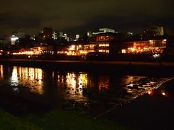 panoramic view of night Kyoto near the river