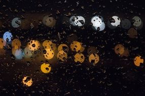 rain drops lights on window night view