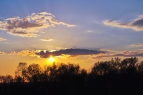 landscape of golden sunset at evening