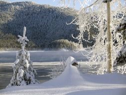 Landscape of winter day at lake canim