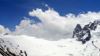 white clouds and blue sky over the Alps in Switzerland
