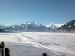 snowy lake Zell in Austria