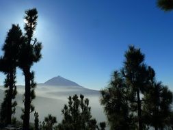 remote view of the Teide volcano in tenerife on a sunny day