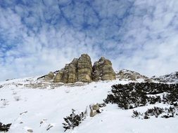 Snow on rocks in Italy