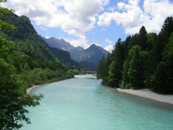 River near the mountains and forest