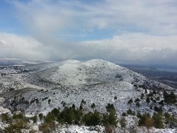 snow mountain panorama in Rodopolis, Greece