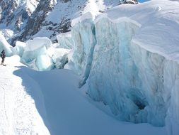 scenic seracs at snowy mountain, alps