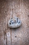 stone with an inscription on a wood