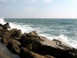 Rocks on the shore near the water