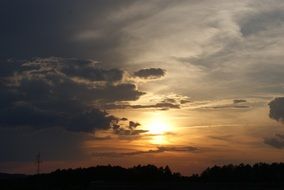 sunset over the village in poland