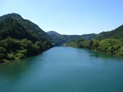 panorama of the lake in the valley, Japan