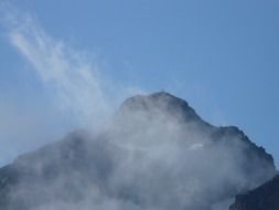 mountain summit against the blue sky