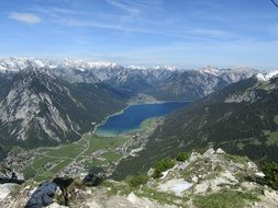 distamt view of mountain lake achen