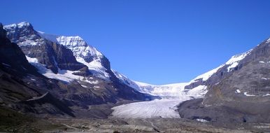 Landscape of beautiful, snowy Athabasca on the glacier in Alberta, Canada