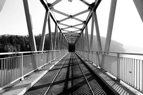 black and white photo of the railway bridge in the Czech Republic