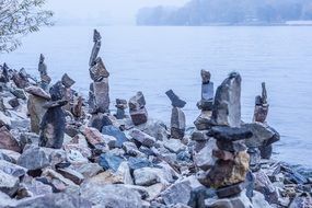 Cairns near the water