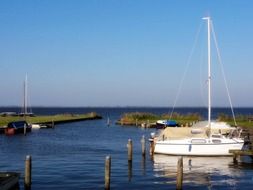 landscape of harbor bay with boats