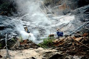 construction works on the mountain in the cat ba park