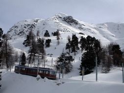 landscape of cogwheel train in the snows of switzerland