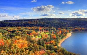 panoramic view of colorful autumn on the devil's lake