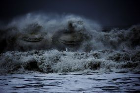 reflection of buddha face on the waves of the tropical ocean